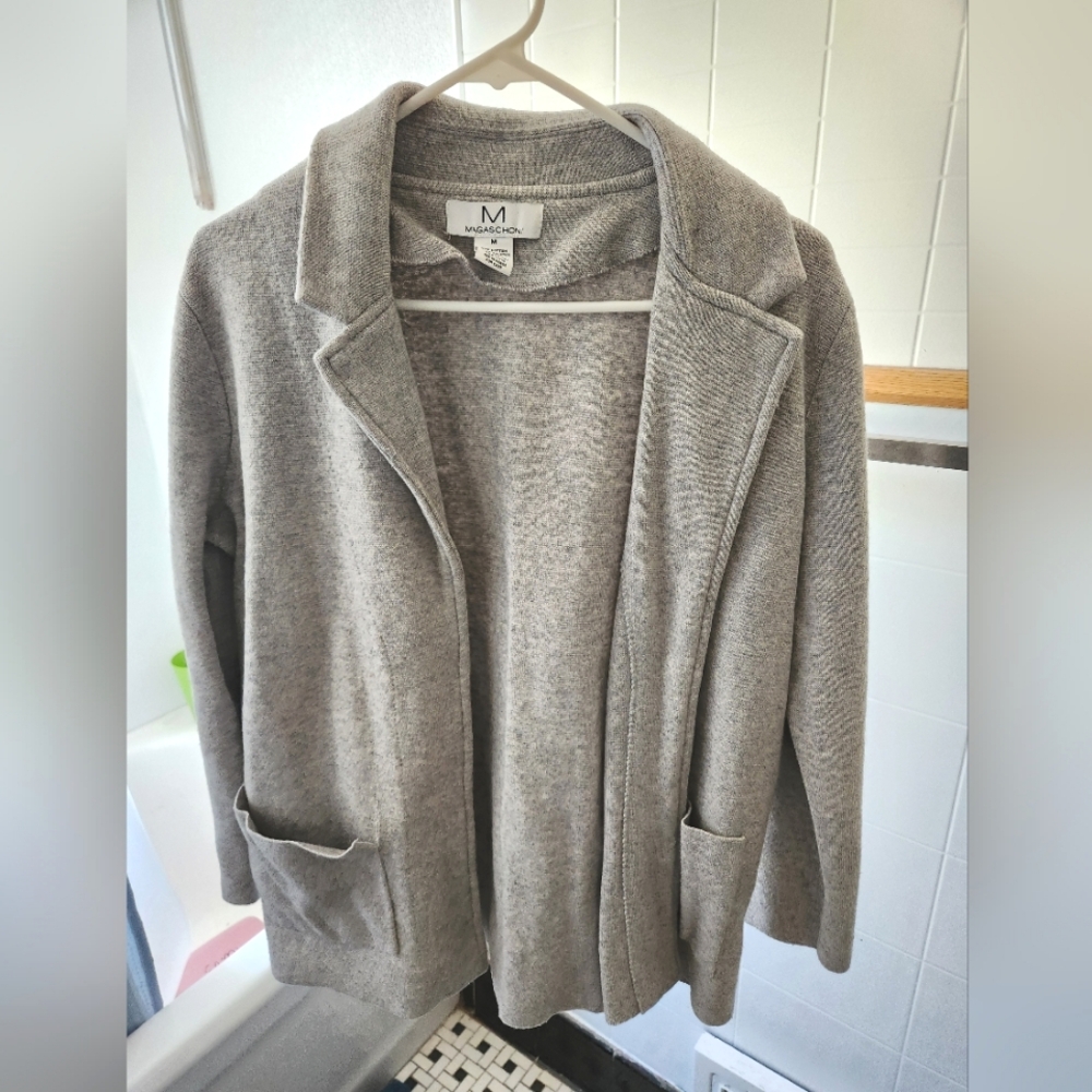 Gray Wool Blazer Style Cardigan
